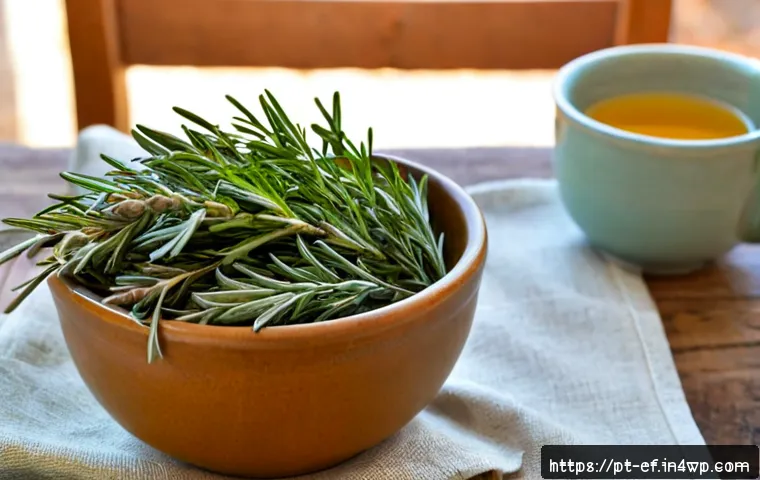 Home 17 모발 건강에 좋은 허브와 차 - Photorealistic close-up still life of hair-friendly herbal tea ingredients on a rustic Portuguese ki...